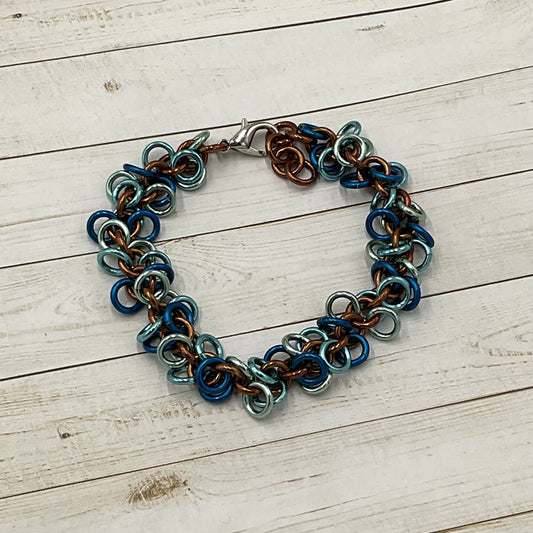 Shades of Blue with Bronze Shaggy Bracelet