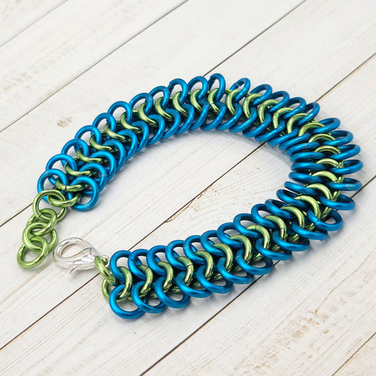 Turquoise and Light Green Flat Bracelet