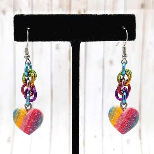 Glittery Rainbow Heart Earrings