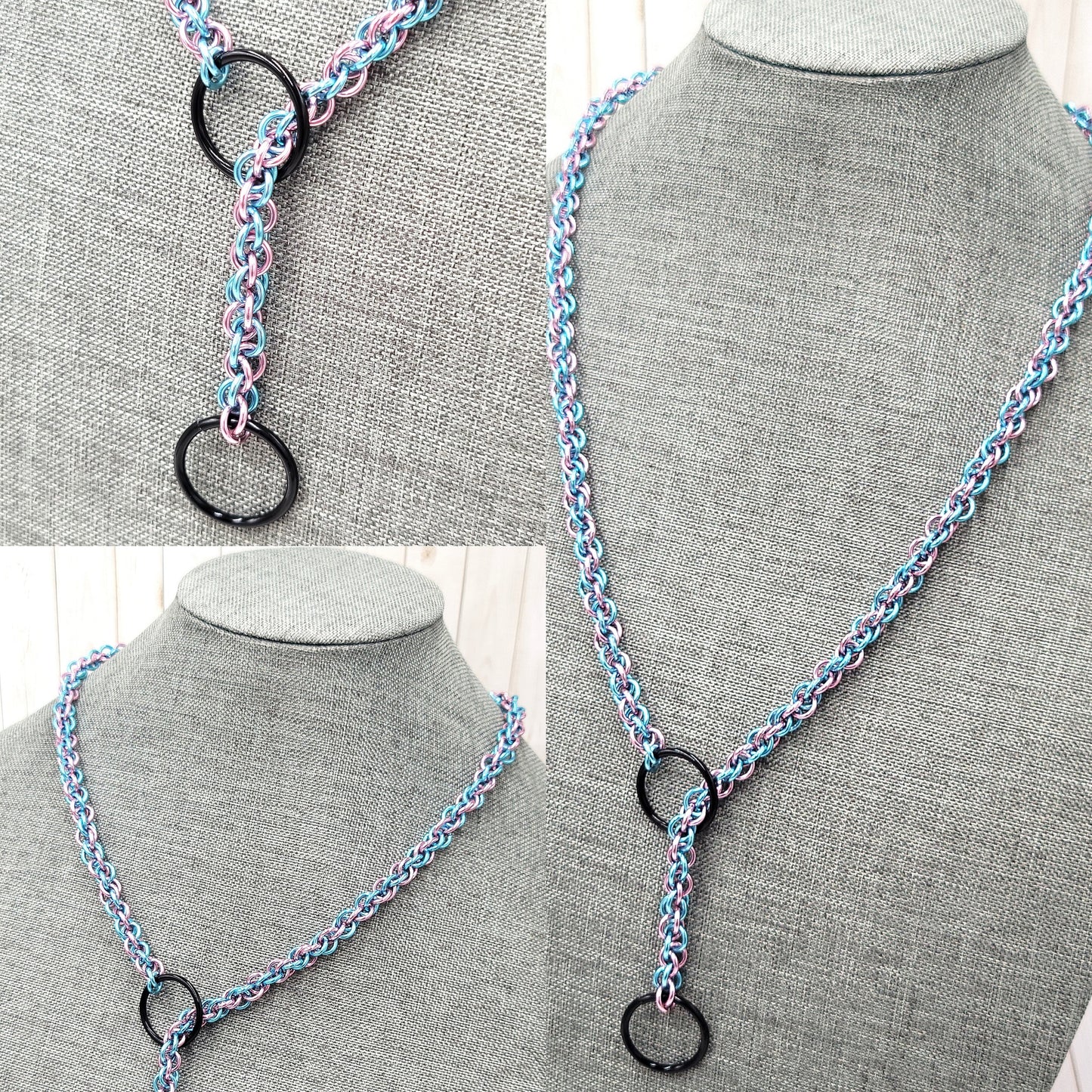 Light Blue and Light Pink with Black Lariat "Choke" Chain